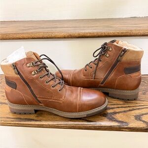 Call It Spring Brown Leather Boots with Zipper and faux Sherpa lining